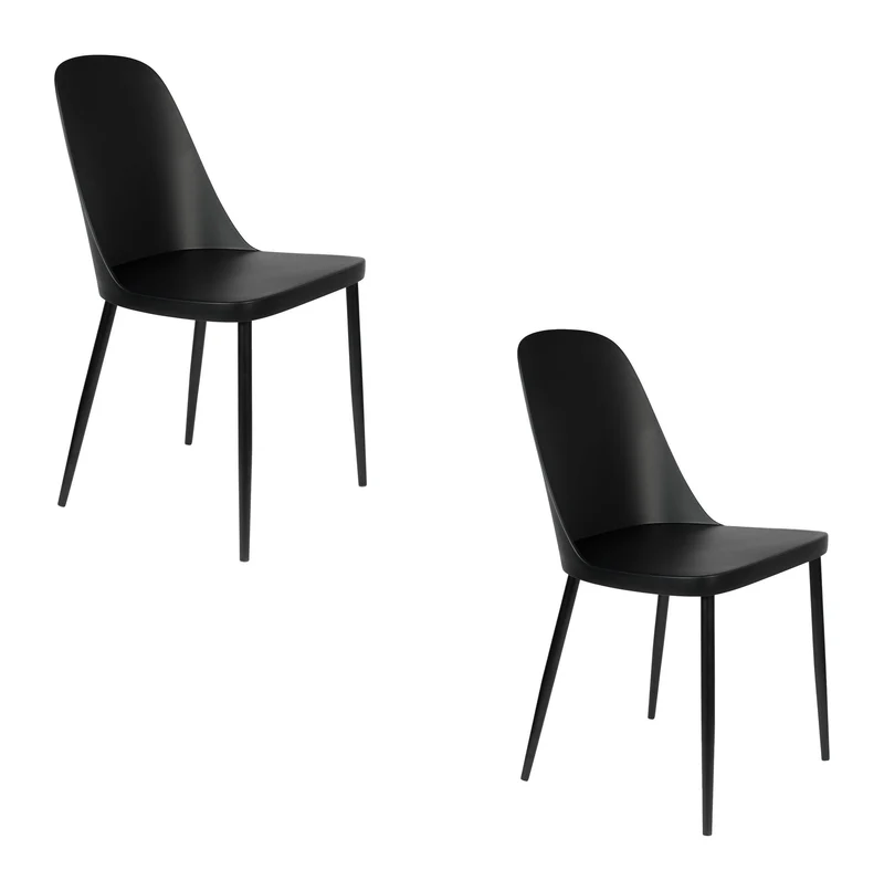 Esszimmerstuhl Pip im 2er-Set, Schwarz mit Metallbeinen für Wohnzimmer