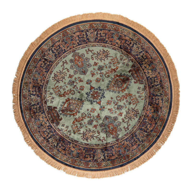 Teppich Raz 200x200 cm Grün mit Fransen aus Viskose fürs Wohnzimmer