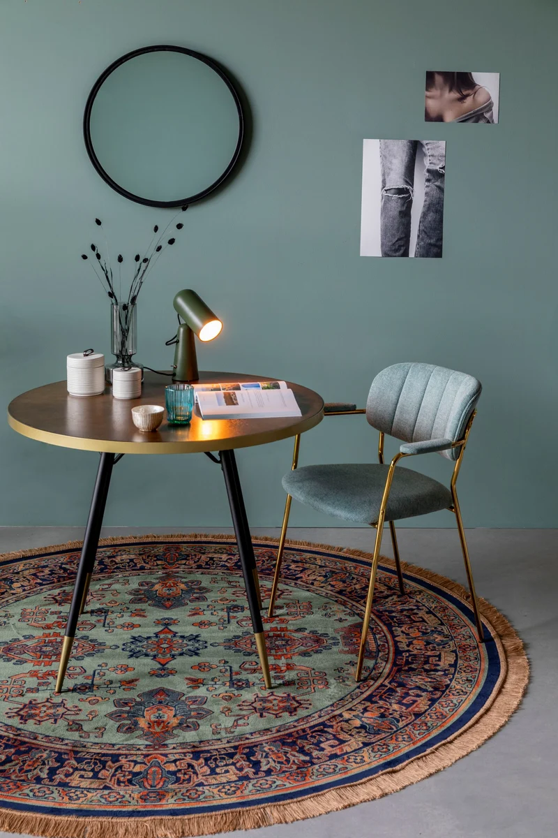 Teppich Raz 200x200 cm Grün mit Fransen aus Viskose fürs Wohnzimmer