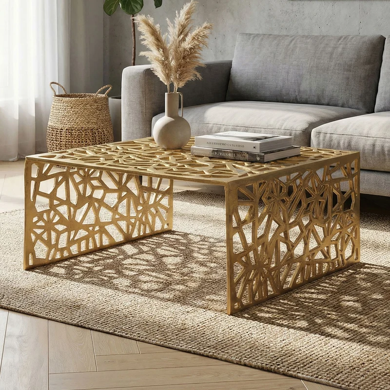 Couchtisch Aluminium Gold 60x60 cm, Design-Sofatisch Handmade