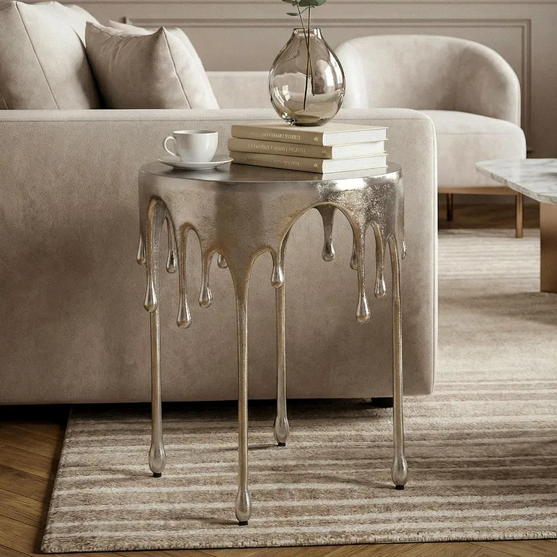 Beistelltisch Silber mit Tropfen-Design aus Aluminium, rund 43 cm