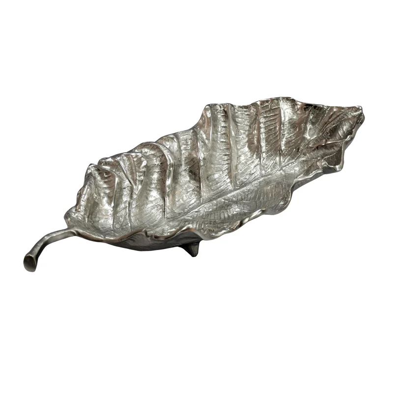 Dekoschale Blatt Aluminium Silber, 67 cm - Wohnling Tischdeko