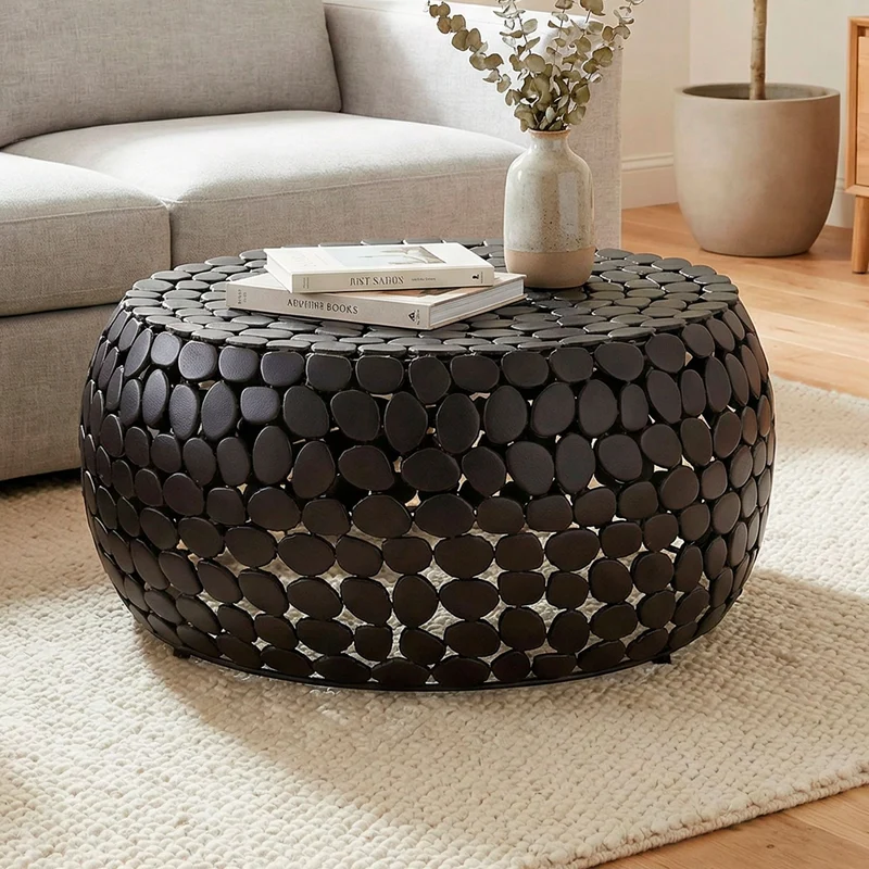 Couchtisch Aluminium rund, Schwarz mit Anti-Rutsch-Noppen von Wohnling
