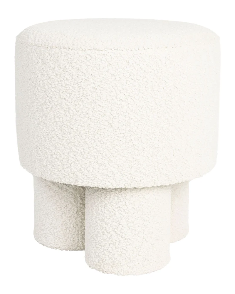 Hocker Marcos Weiß mit weichem Bouclé-Bezug fürs Wohnzimmer