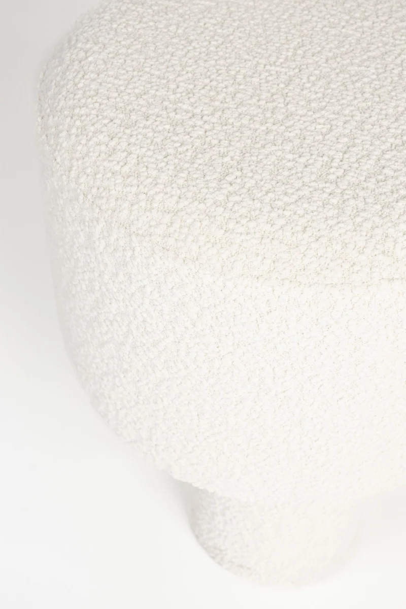 Hocker Marcos Weiß mit weichem Bouclé-Bezug fürs Wohnzimmer