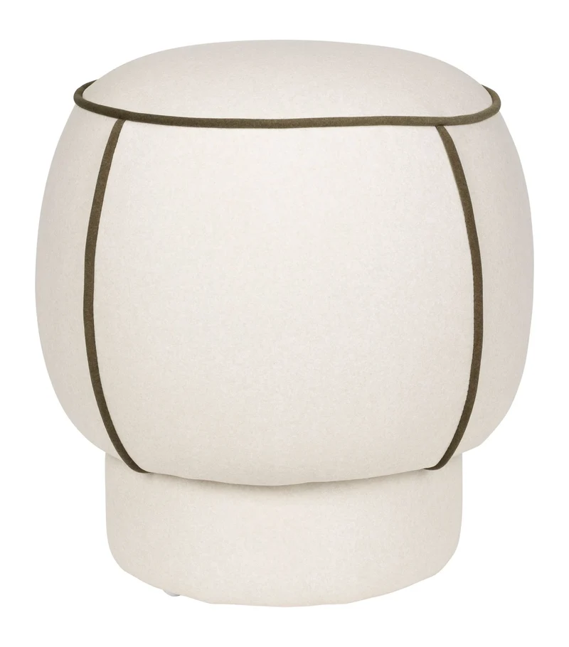 Hocker Marina in Weiß mit Kontrastnaht, rundes Retro-Design