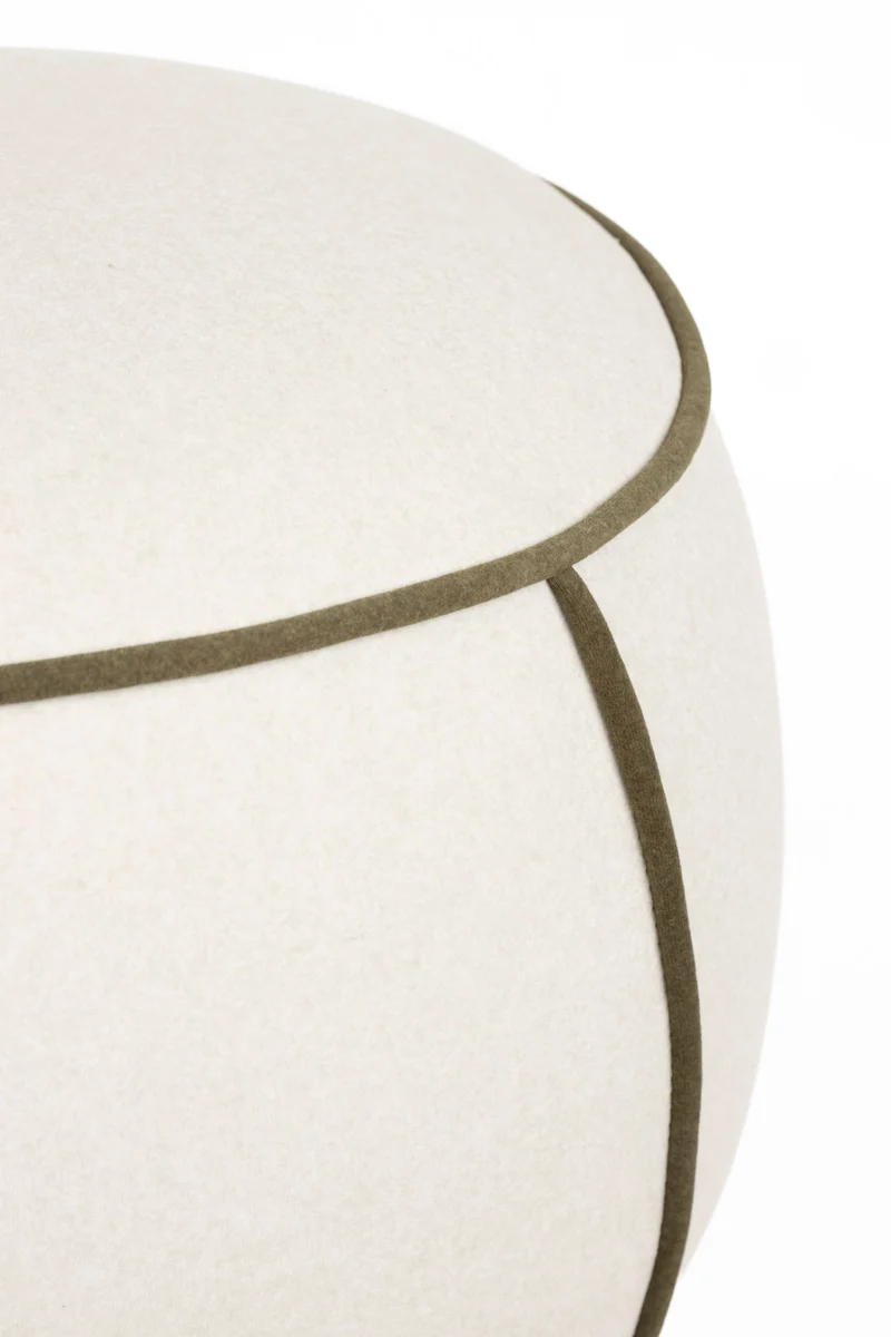 Hocker Marina in Weiß mit Kontrastnaht, rundes Retro-Design