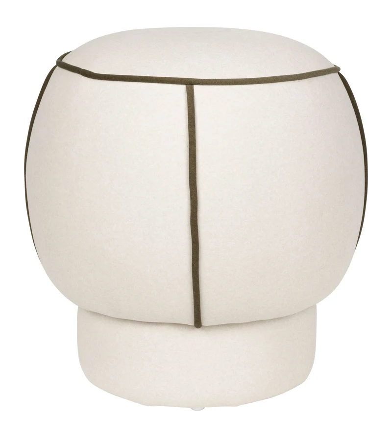 Hocker Marina in Weiß mit Kontrastnaht, rundes Retro-Design