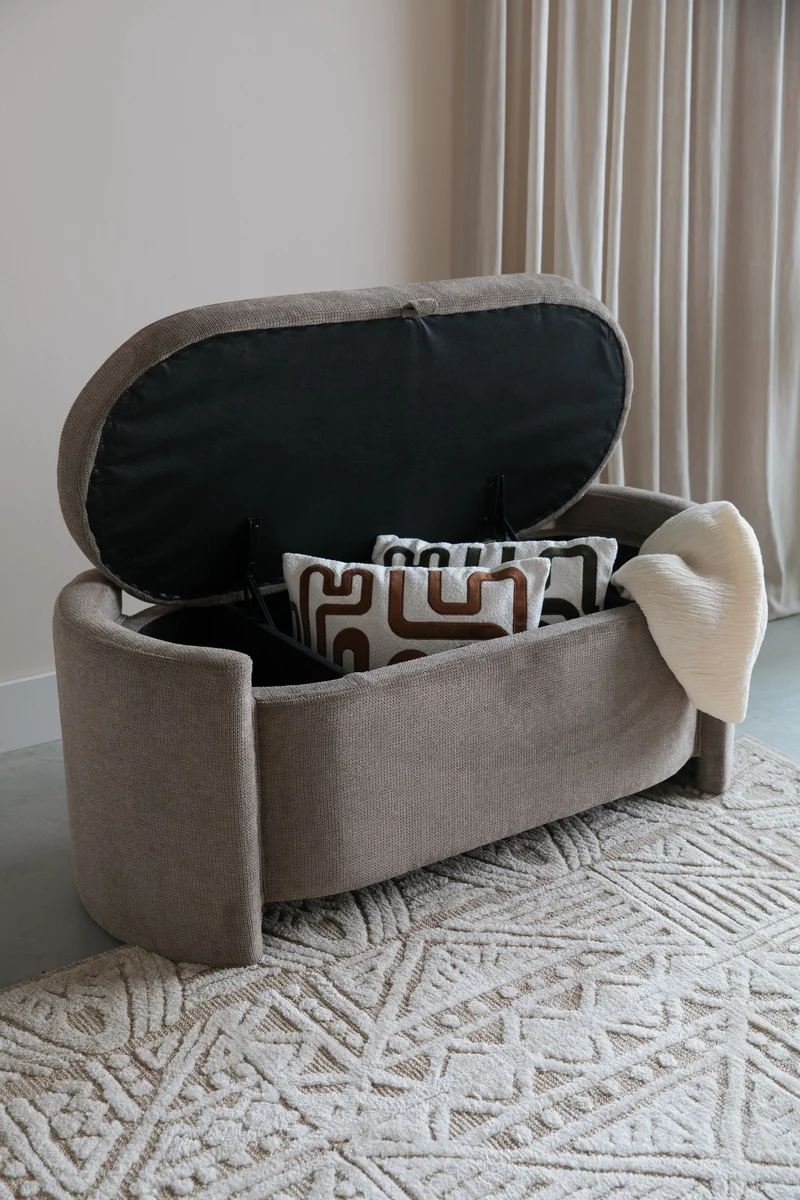 Sitzbank Miro, oval geformt in Grau mit Polyesterbezug für Wohnzimmer