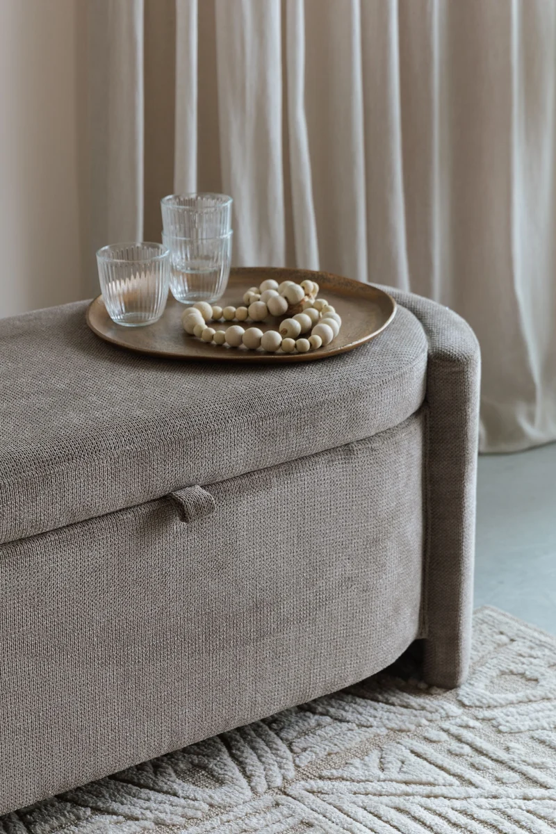 Sitzbank Miro, oval geformt in Grau mit Polyesterbezug für Wohnzimmer