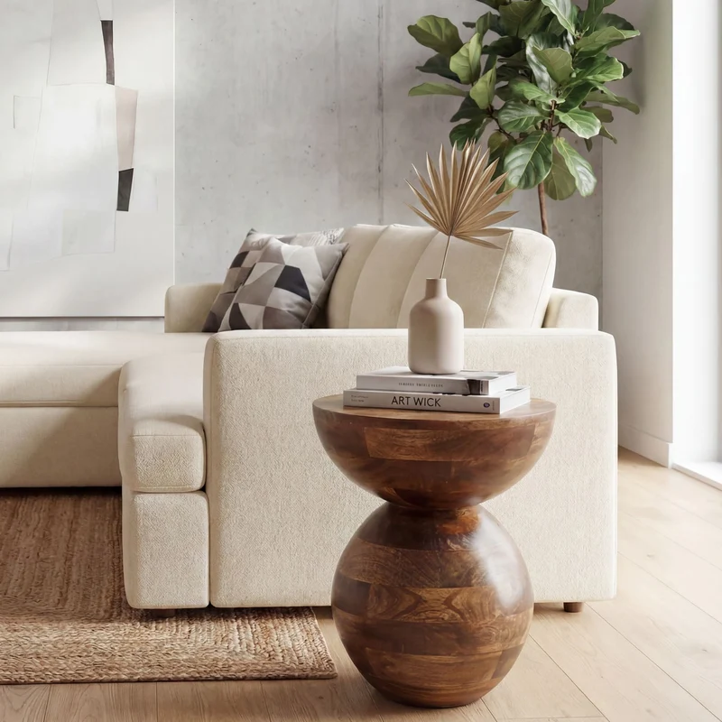 Beistelltisch Mango Massivholz rund, Design-Anstelltisch Natur