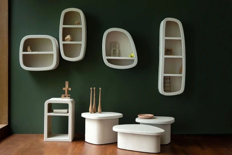 Beistelltisch Veda von Dutchbone aus recyceltem Marmor in Beige