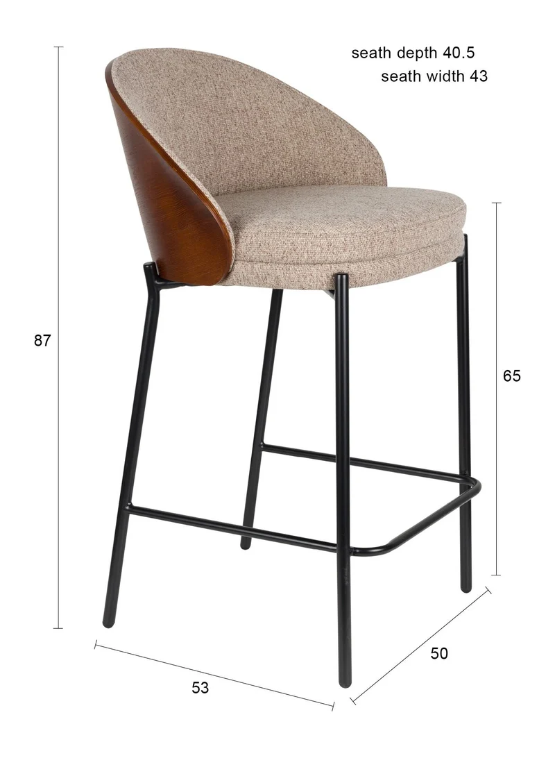 Barhocker Rodin 2er-Set, Beige mit Walnuss-Rückenlehne von Dutchbone