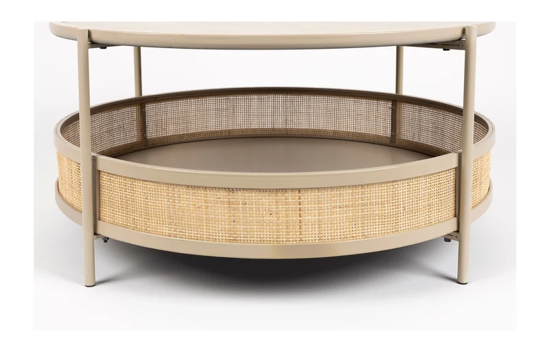 Couchtisch Makoto rund, Japandi-Stil mit Rattan-Details in Beige