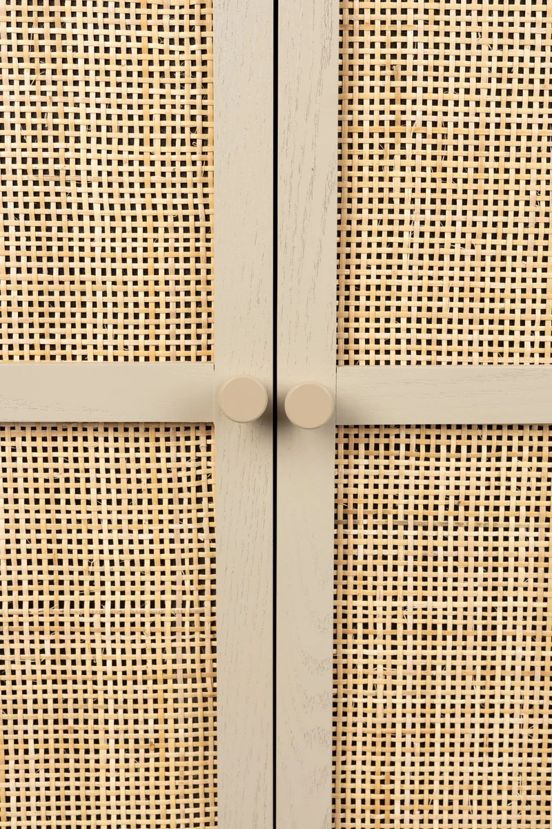 Schrank Amaya im Japandi-Stil, Beige mit geflochtenen Rattantüren