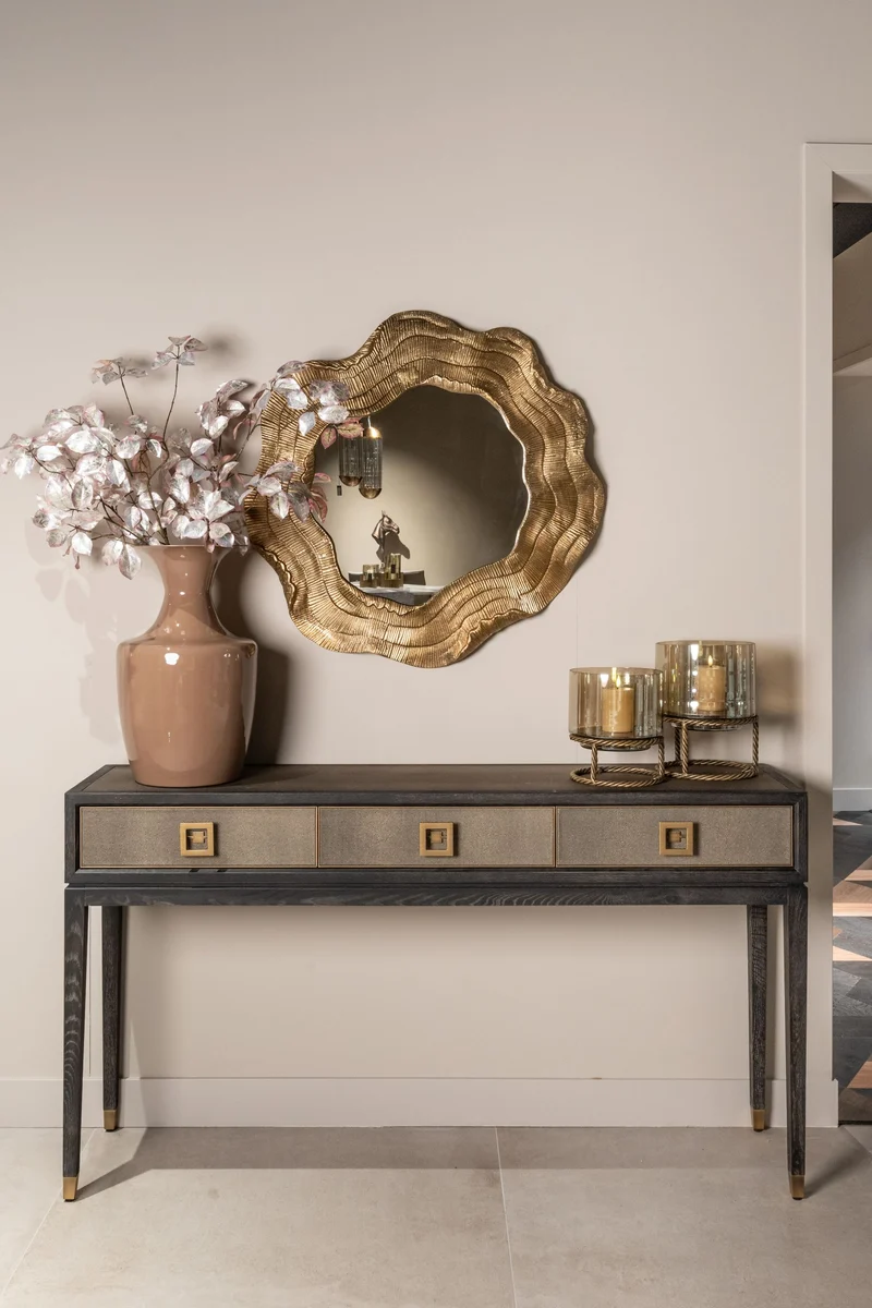 Konsole Bloomville Brass Shagreen aus Eiche mit PU-Leder von Richmond