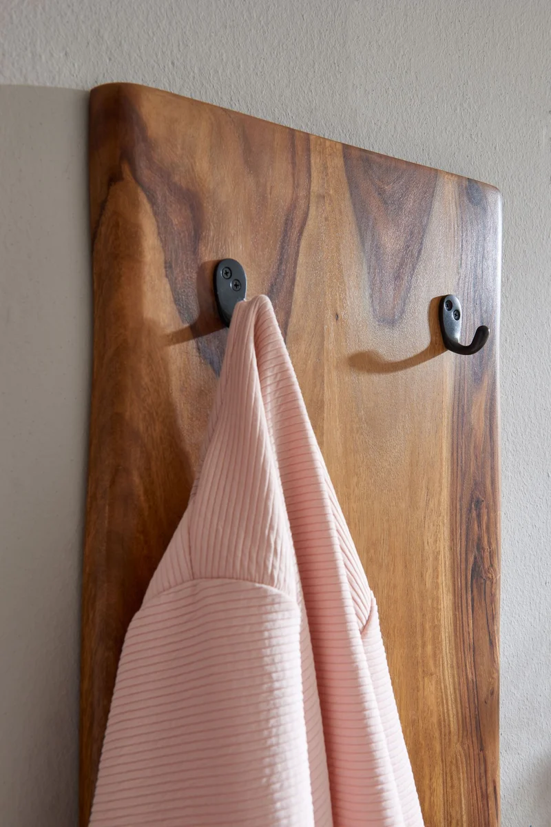 Wandgarderobe Sheesham Massivholz Metall 40x140cm Baumkante Hakenleiste