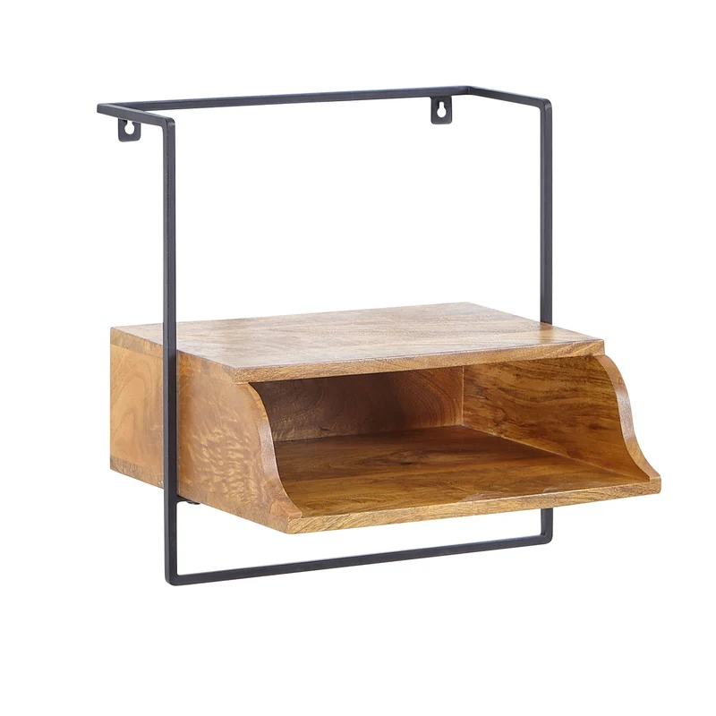 Nachtkonsole Wandmontage Mango Massivholz 44x45x35cm Schwebend