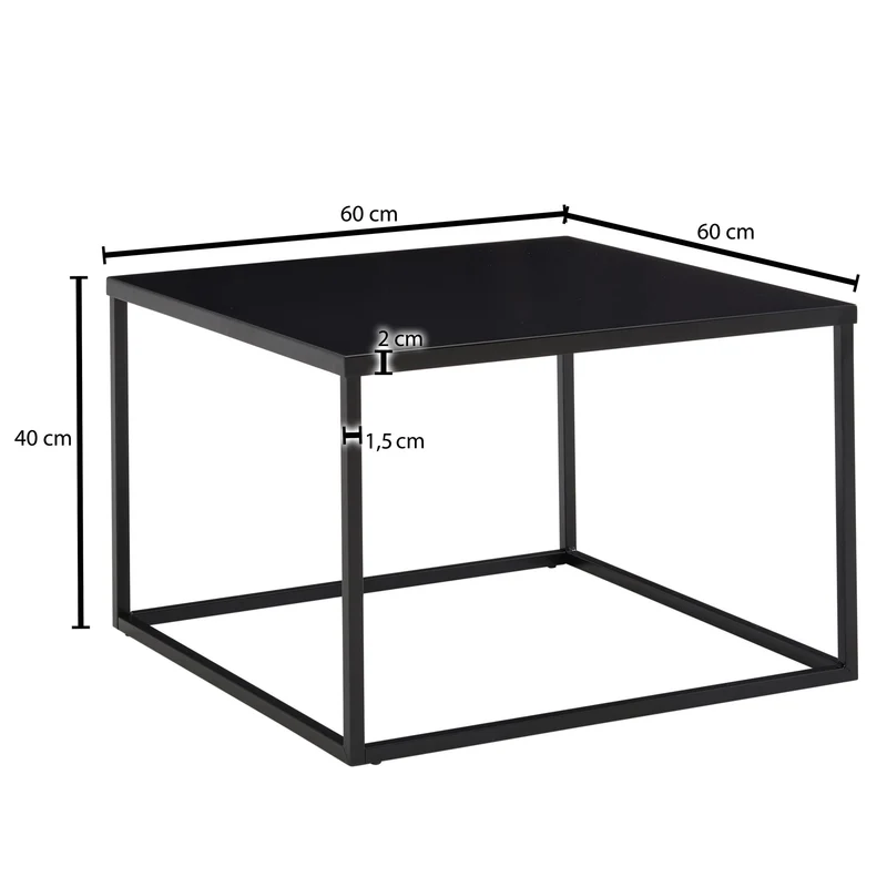 Couchtisch 60x60x40cm Metall Schwarz Industrial Wohnzimmertisch Quadratisch