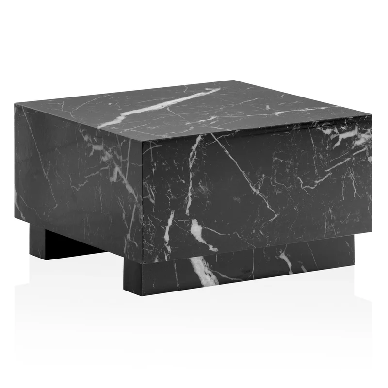 Couchtisch Monobloc 60x60x35cm Schwarz Hochglanz Marmoroptik Quadratisch
