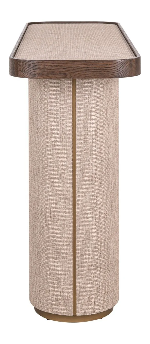 Konsole Willox beige – Eiche-Konsolentisch mit Leinen-Front, 140 cm