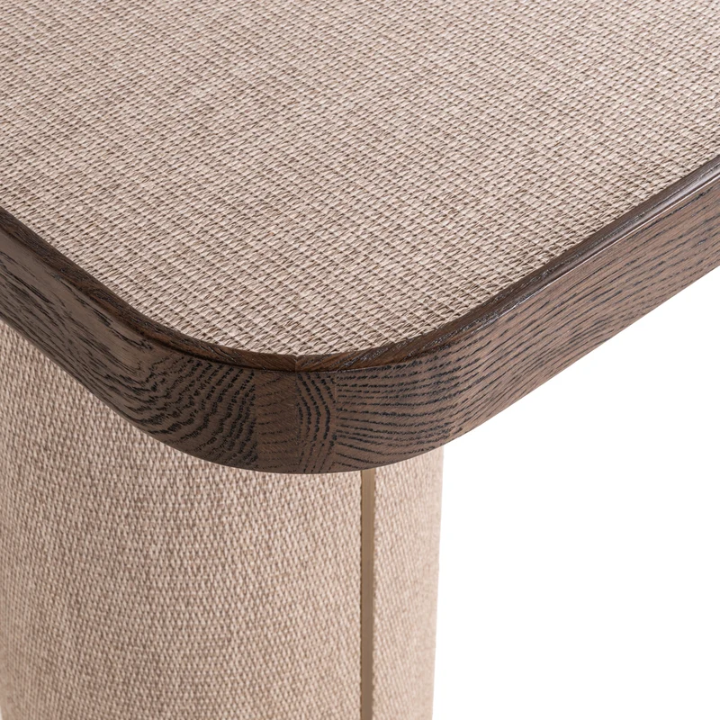Konsole Willox beige – Eiche-Konsolentisch mit Leinen-Front, 140 cm