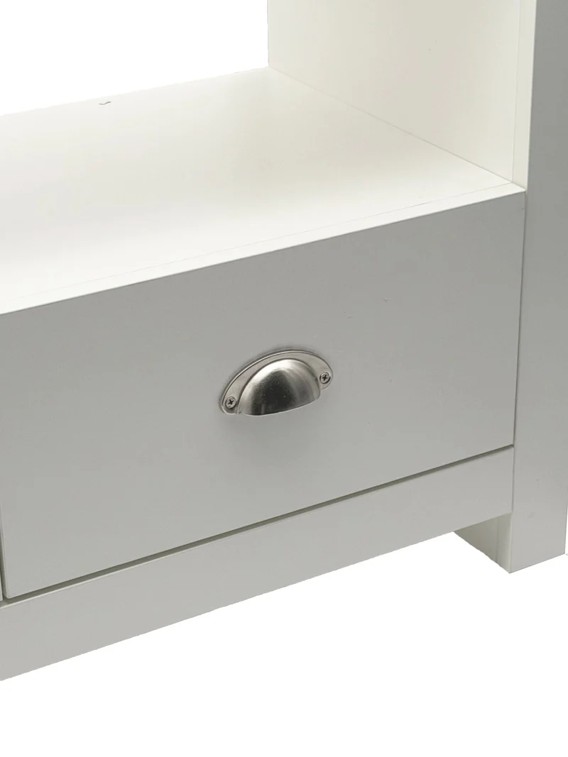 TV Lowboard Weiß 85 cm mit zwei Schubladen für Ecklösung im Wohnzimmer