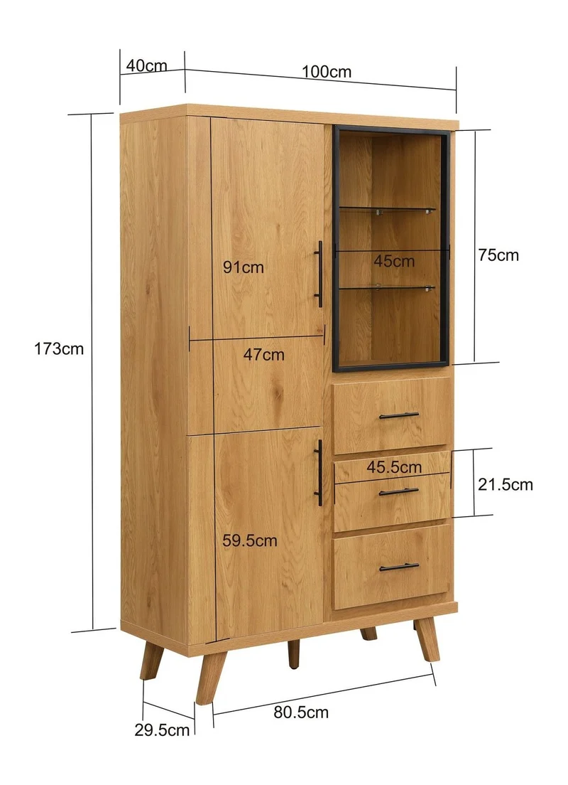 Sideboard Eiche 188 cm mit Türen, Schubladen & Regal – Wohnling
