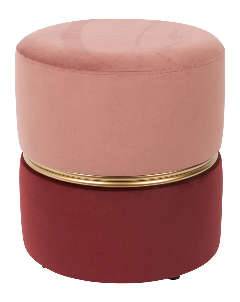 Hocker Bubbly Candy in Rosa mit goldenem Ring und Samtbezug