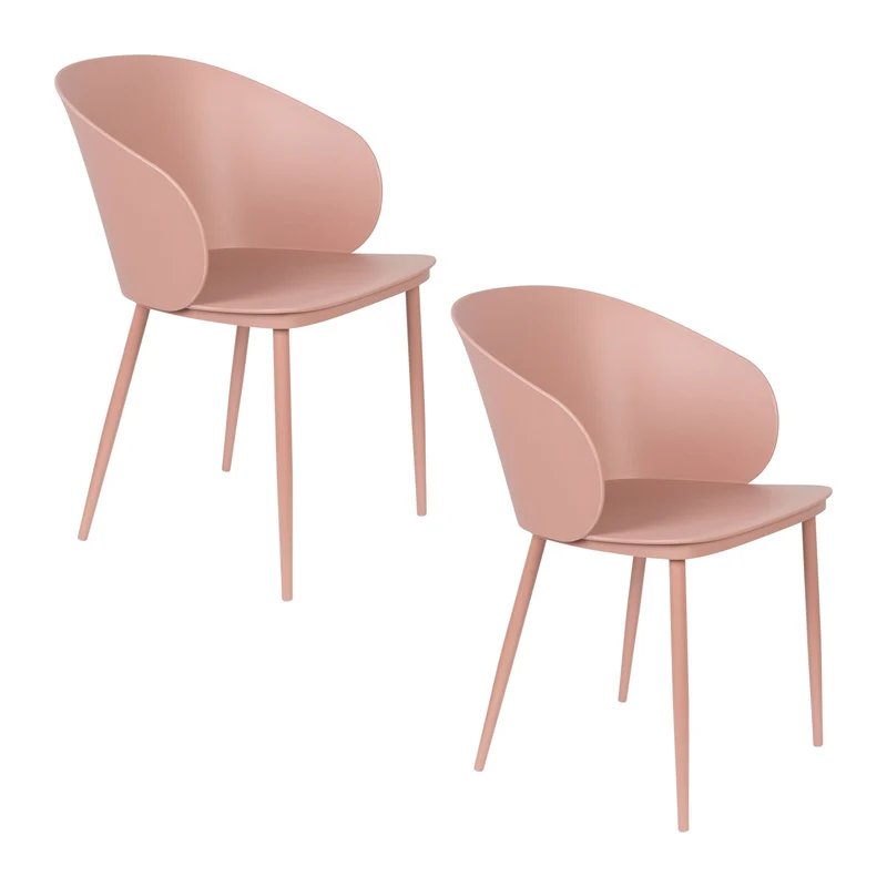 Esszimmerstuhl Gigi im 2er-Set, Rosa mit Kunststoffschale