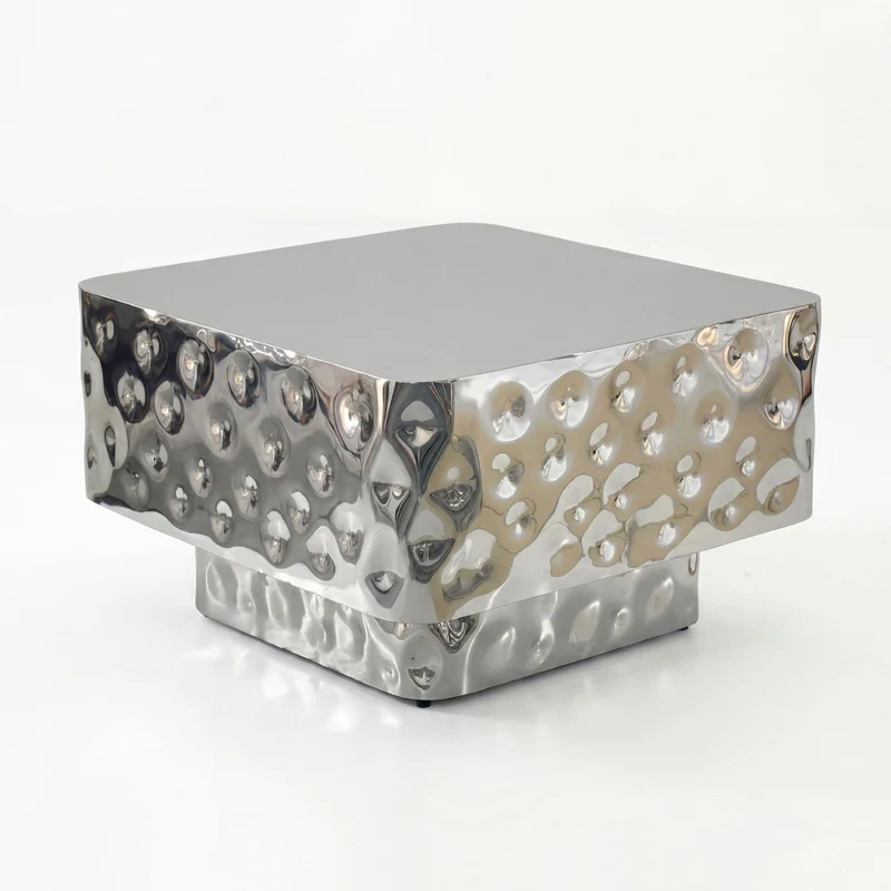 Couchtisch Aluminium 60 cm Silber Gehämmert im Kubus-Design Wohnzimmer