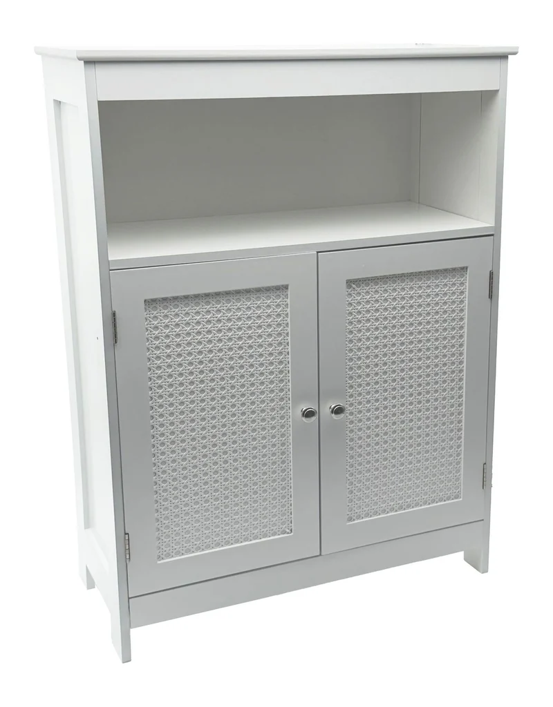 Badschrank Wohnling Weiß mit Wiener Geflecht, Türen & Ablage