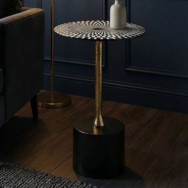 Beistelltisch Op-Art 49cm, Aluminium mit Emaille-Platte, handgefertigt