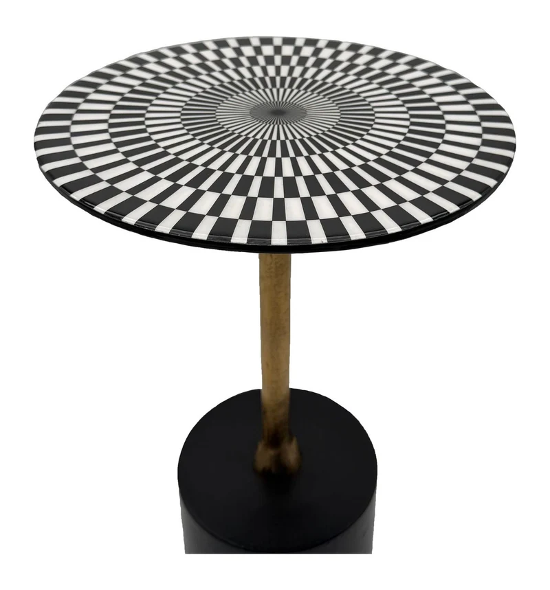 Beistelltisch Op-Art 49cm, Aluminium mit Emaille-Platte, handgefertigt