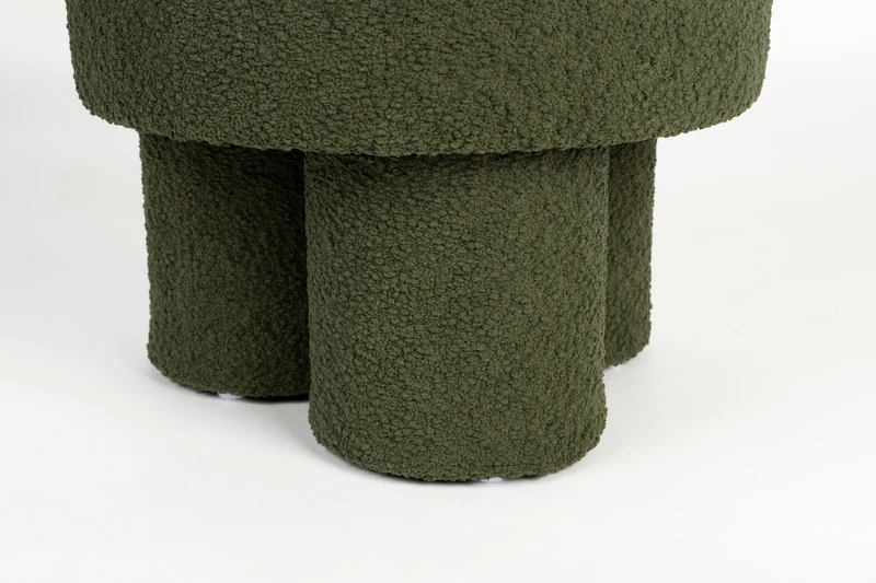 Hocker Marcos in Grün mit Bouclé-Bezug und Kiefernholz-Gestell