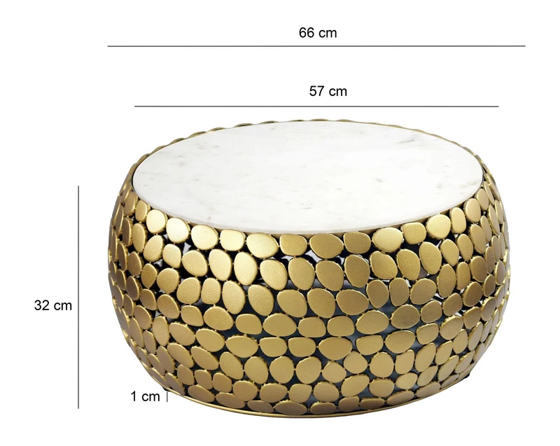Design Couchtisch rund 66 cm mit Marmorplatte und goldenem Alu-Gestell