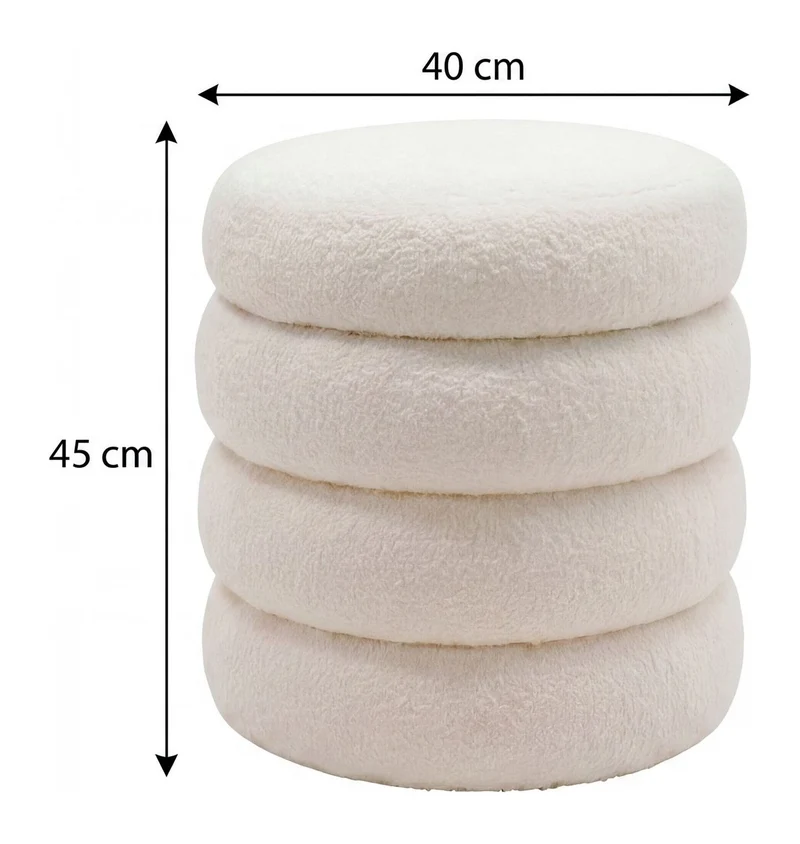 Sitz- & Fußhocker Boho mit Stauraum aus Teddy-Stoff in Creme, Ø 40 cm