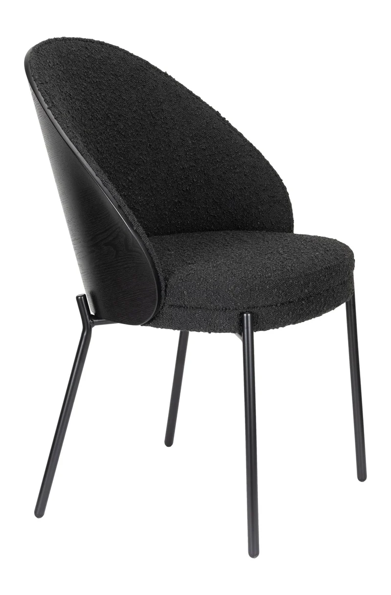 Esszimmerstuhl Rodin im 2er-Set mit Bouclé in Schwarz von Dutchbone