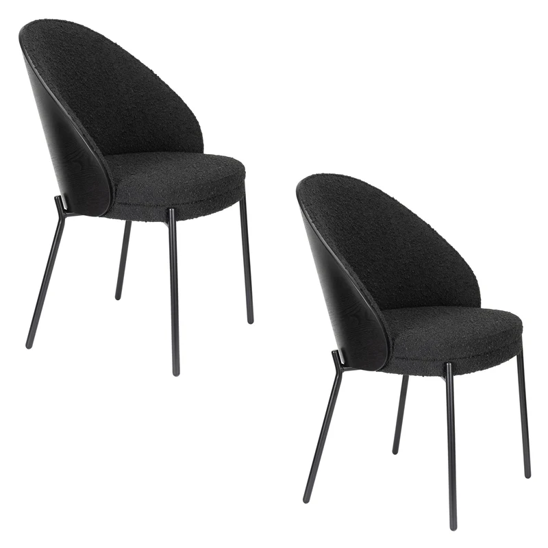 Esszimmerstuhl Rodin im 2er-Set mit Bouclé in Schwarz von Dutchbone