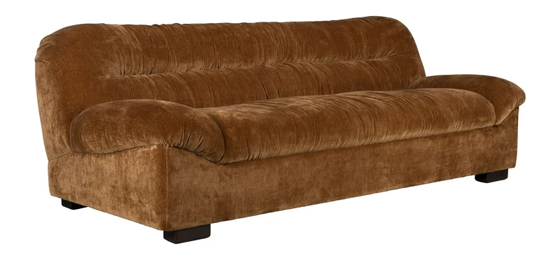 Sofa Douglas 3-Sitzer in Cognac mit Holzbeinen aus Gummibaumholz
