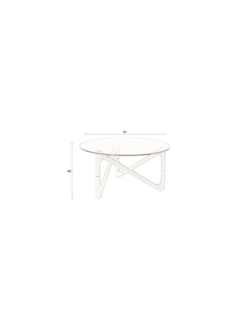 Couchtisch Naia mit Glasplatte und Eichenholzgestell, Boho-Chic