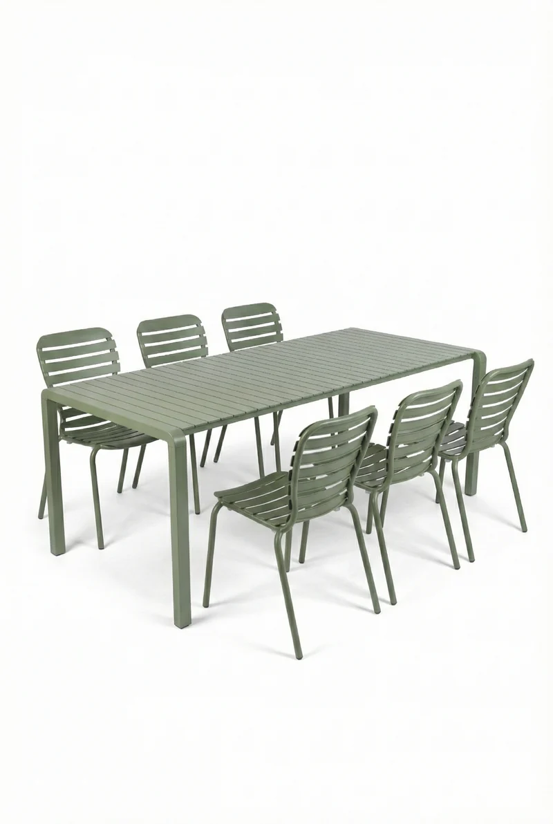 Gartenmöbel-Set Vondel mit Tisch und 6 Stühlen aus Aluminium in Grün