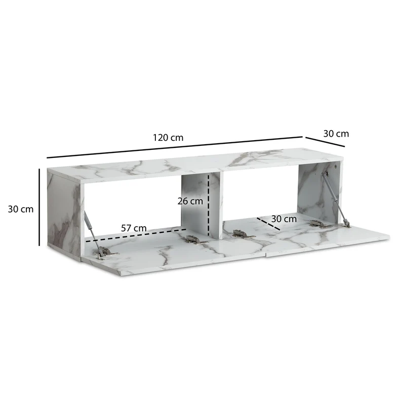 Lowboard Hängend Marmor-Optik Weiß 120x30x30cm Klapptüren Modern