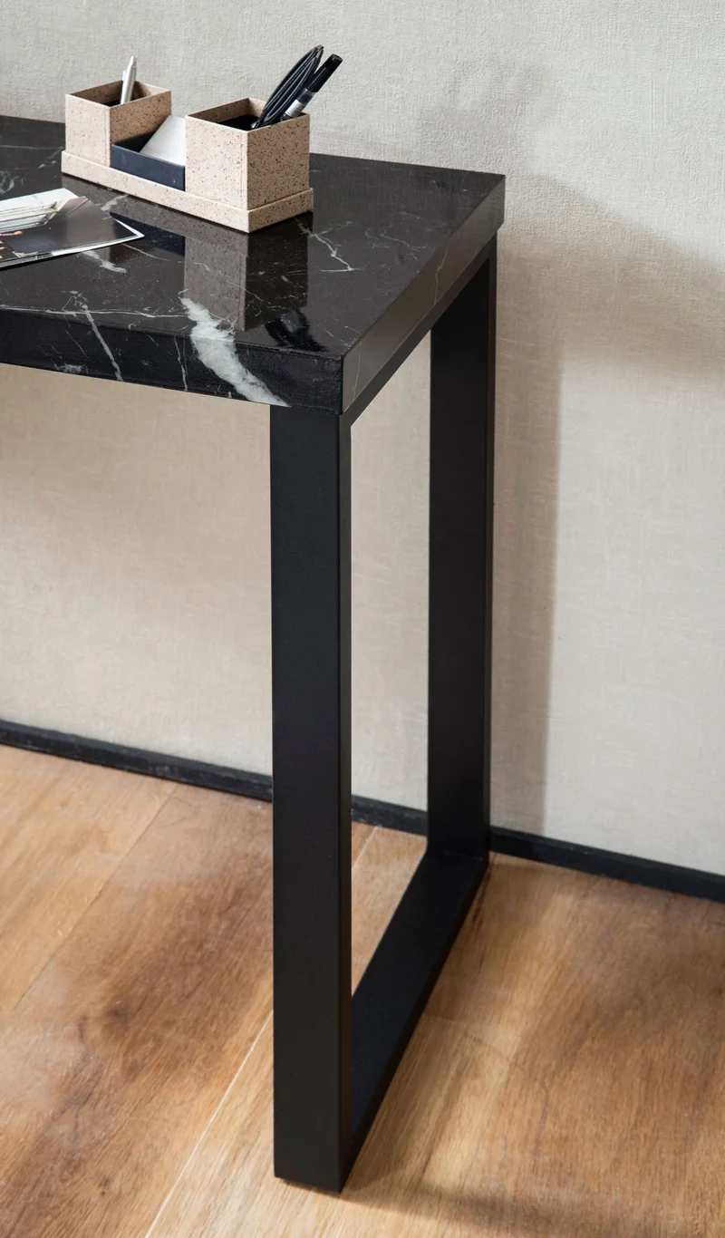 Konsolentisch Marmor-Optik Schwarz Hochglanz 120x40x76cm Metallbeine