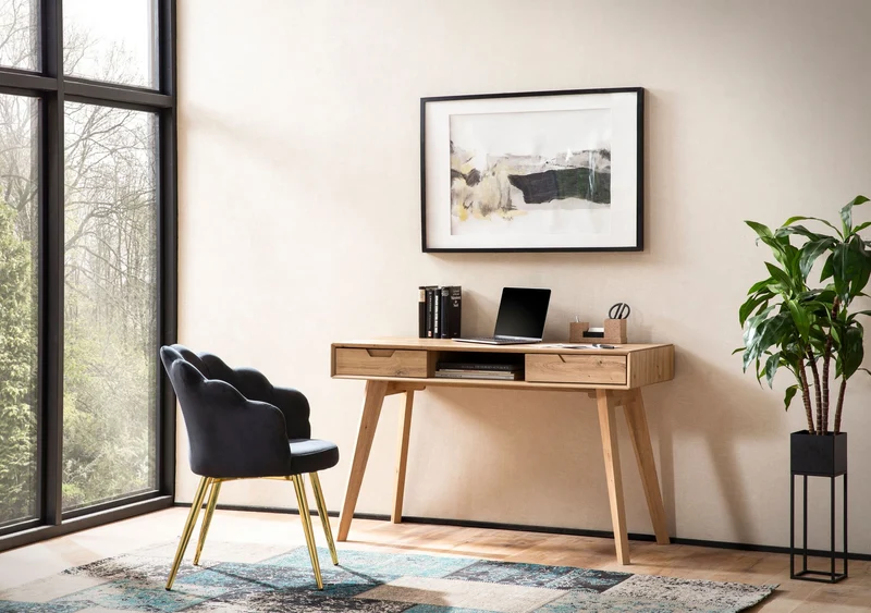 Schreibtisch 120x55x77cm Eiche Dekor Skandinavisch mit Stauraum Schubladen