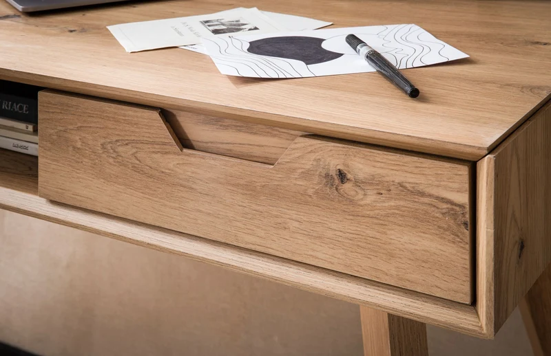 Schreibtisch 120x55x77cm Eiche Dekor Skandinavisch mit Stauraum Schubladen