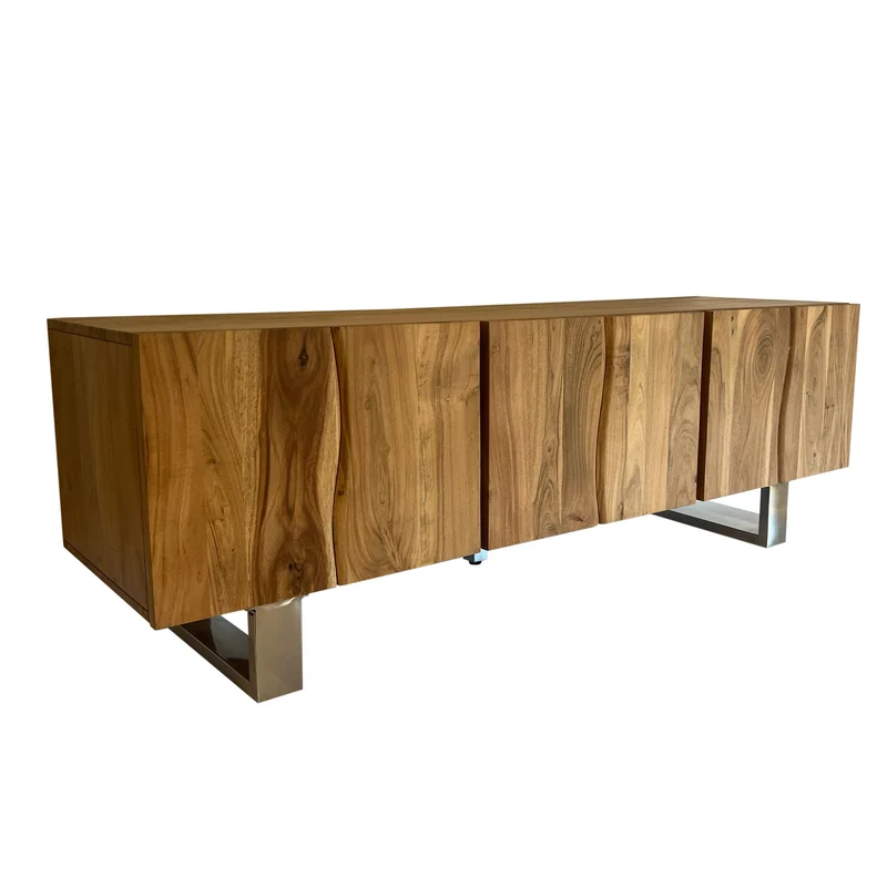 Lowboard Akazie Massiv 160cm TV-Kommode 3 Türen Metallbeine Modern