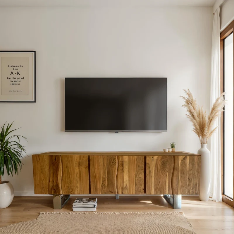 Lowboard Akazie Massiv 160cm TV-Kommode 3 Türen Metallbeine Modern