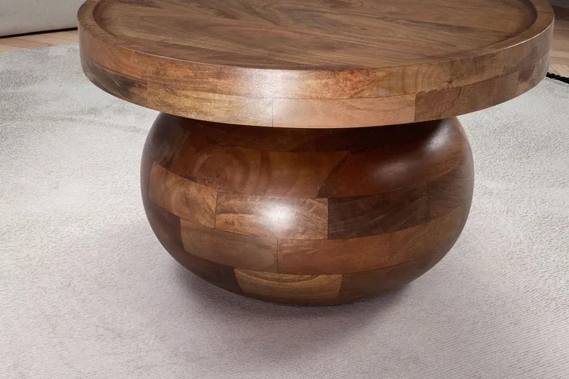 Couchtisch Rund Mango Massivholz Walnussfarben 50x50x30,5cm Modern