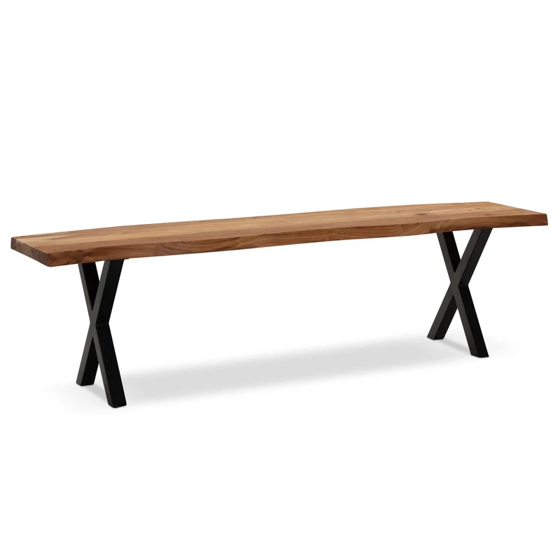 Esszimmerbank 160x40x45,5cm Akazie Massivholz Metall Baumkante Modern